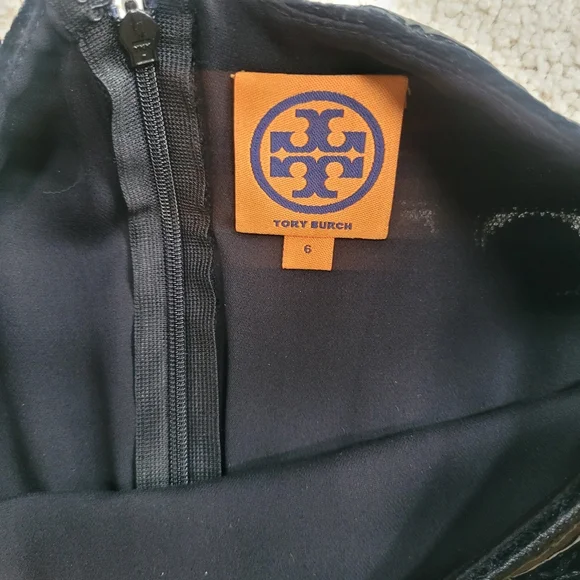 Tory Burch Beaded Velvet Circle Mesh Sheath Dress Black Patent Trim Cocktail Sz6 - Picture 6 of 14